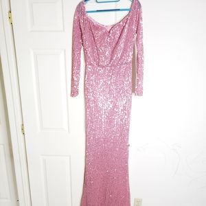 Pink Sequin Bodycon Evening Gown